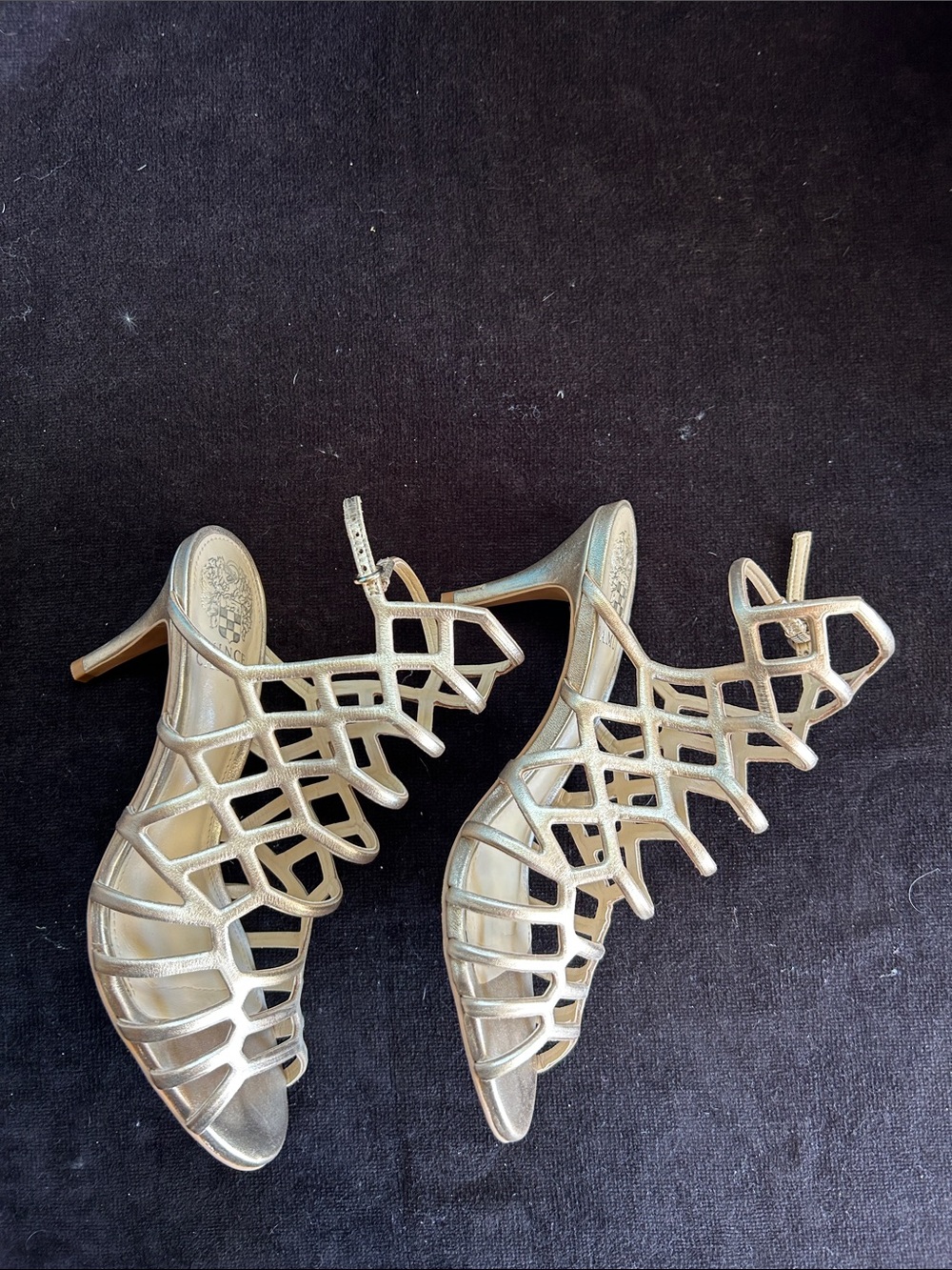 Vince Camuto Metallic Gold Caged Heeled Sandals - Picture 3 of 7